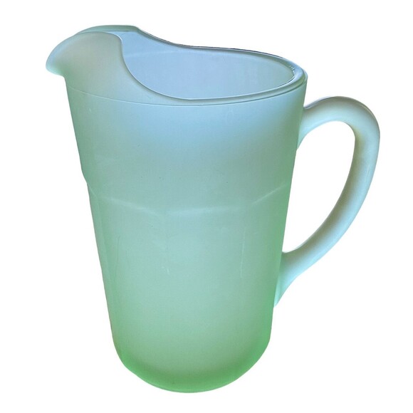 Vintage Jade Green Fogged Glass Pitcher & Goblet Lot of 5 MINTY Rare - Picture 3 of 10